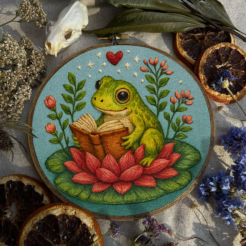 Rubbyoo Embroidery Kit - Reading Frog With Lotus | Creative Needle Artwork | Diy Handmade Gifts - image 9