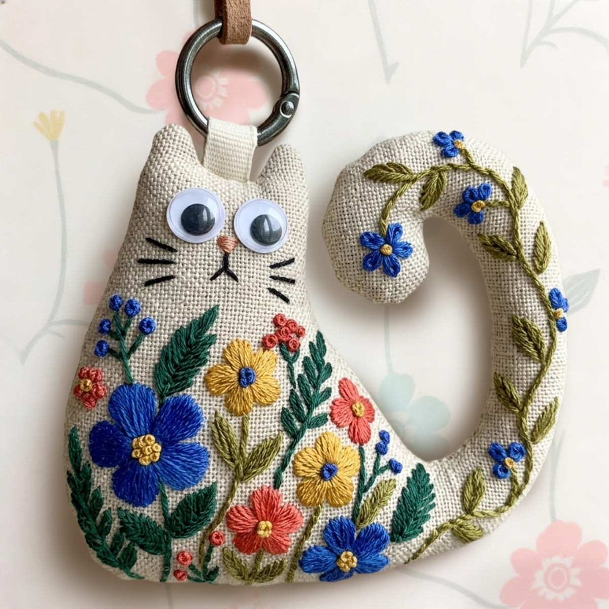 Rubbyoo Cat Embroidery Kit - Colorful Wildflower And Leafy Vine | Handmade Gift For Her | Cottagecore Bag Charm - image 6