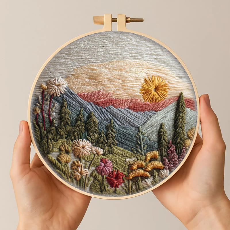 Rubbyoo Embroidery Kit - Alpine Floral Sunset | Outdoor-inspired Diy | Boho Wall Art Kit - image 11