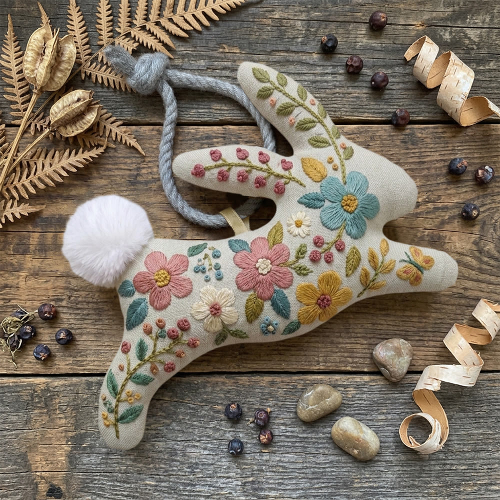 Rubbyoo Rabbit Embroidery Kit - Blooming Colorful Flowers | Cute Bag Charm | Cozy  Present For DIY Lovers - image 5