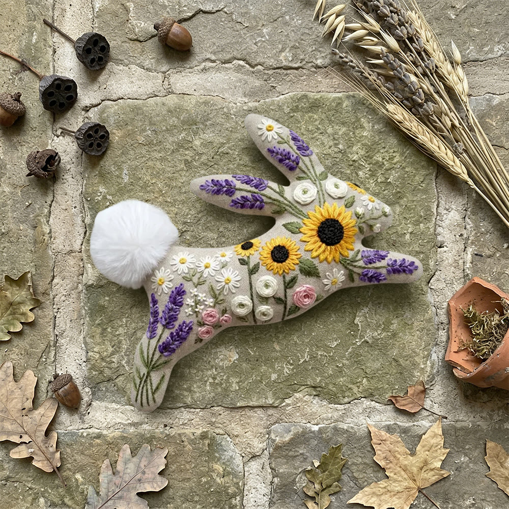 Rubbyoo Rabbit Embroidery Kit - Lavender And Sunflower | Special Floral Art | Diy Animal Doll - image 4