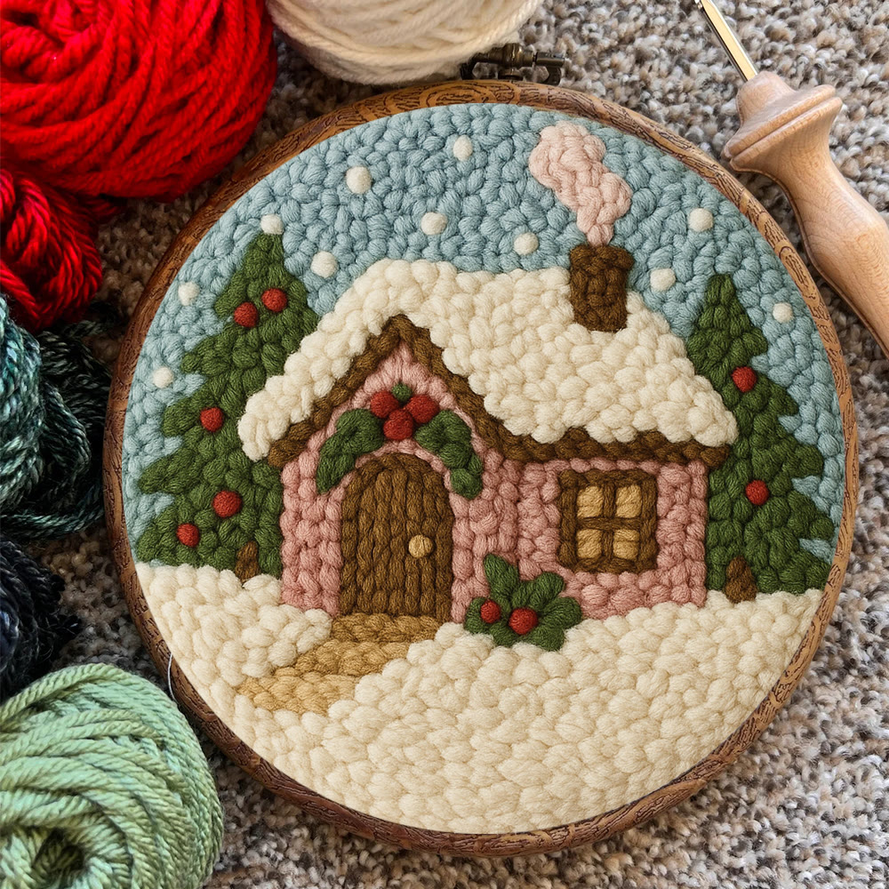 Cozy Pastel Punch Needle Kit – Beginner Snowy Cottage Stitching | Relaxing DIY Craft Experience - image 9