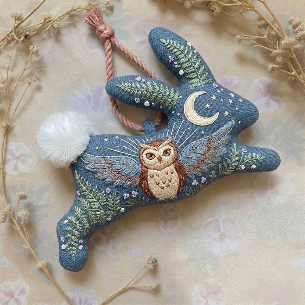 Rubbyoo Rabbit Embroidery Kit -  Owl Angel | Easy-to-do Hand-stitiched Project | Whimsical Owl Printing Keepsake - image 5