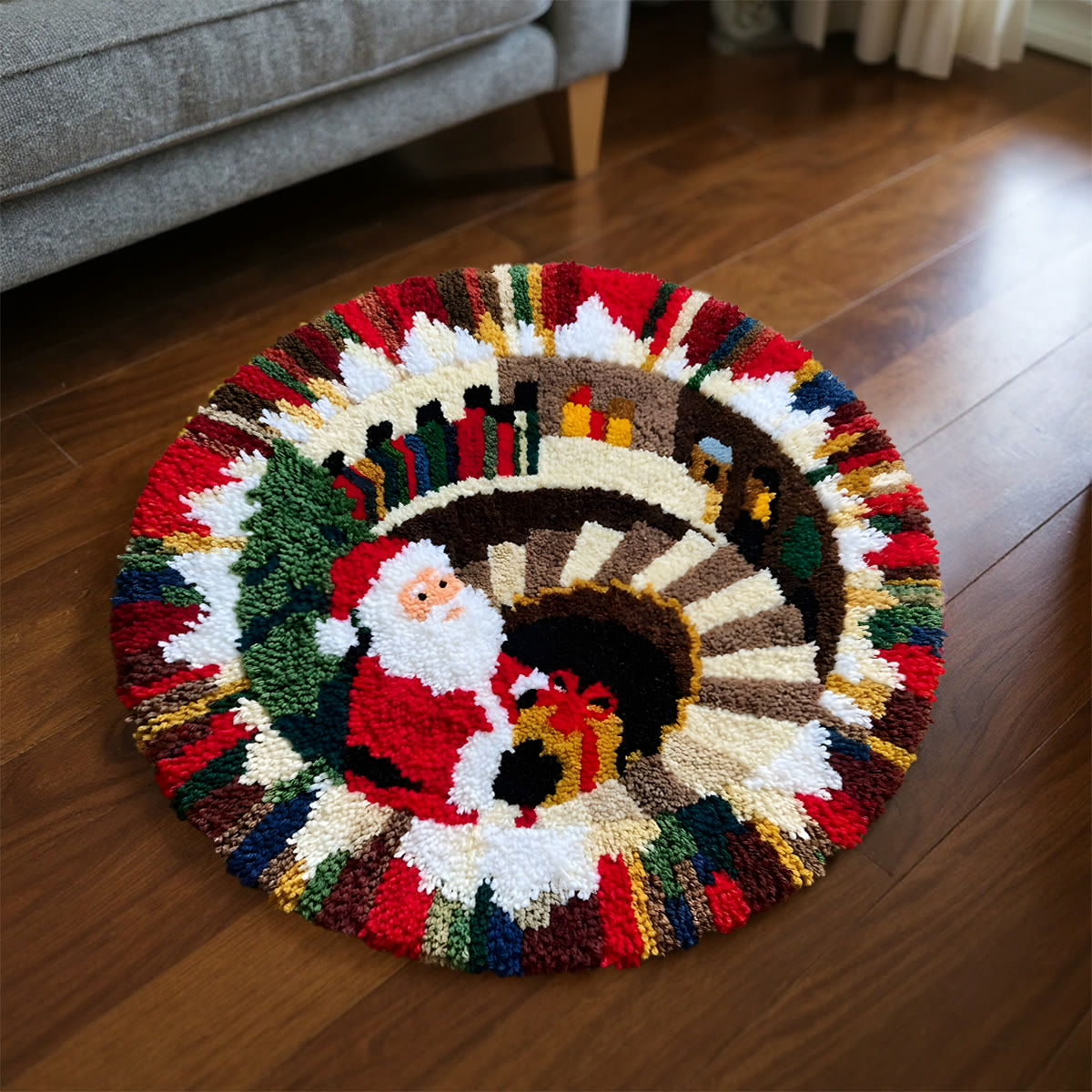 Rubbyoo Latch Hook Rug Kit - Santa Surprise | 3d Optical Illusion Design Mat | Whimsical Christmas Decoration  - image 9