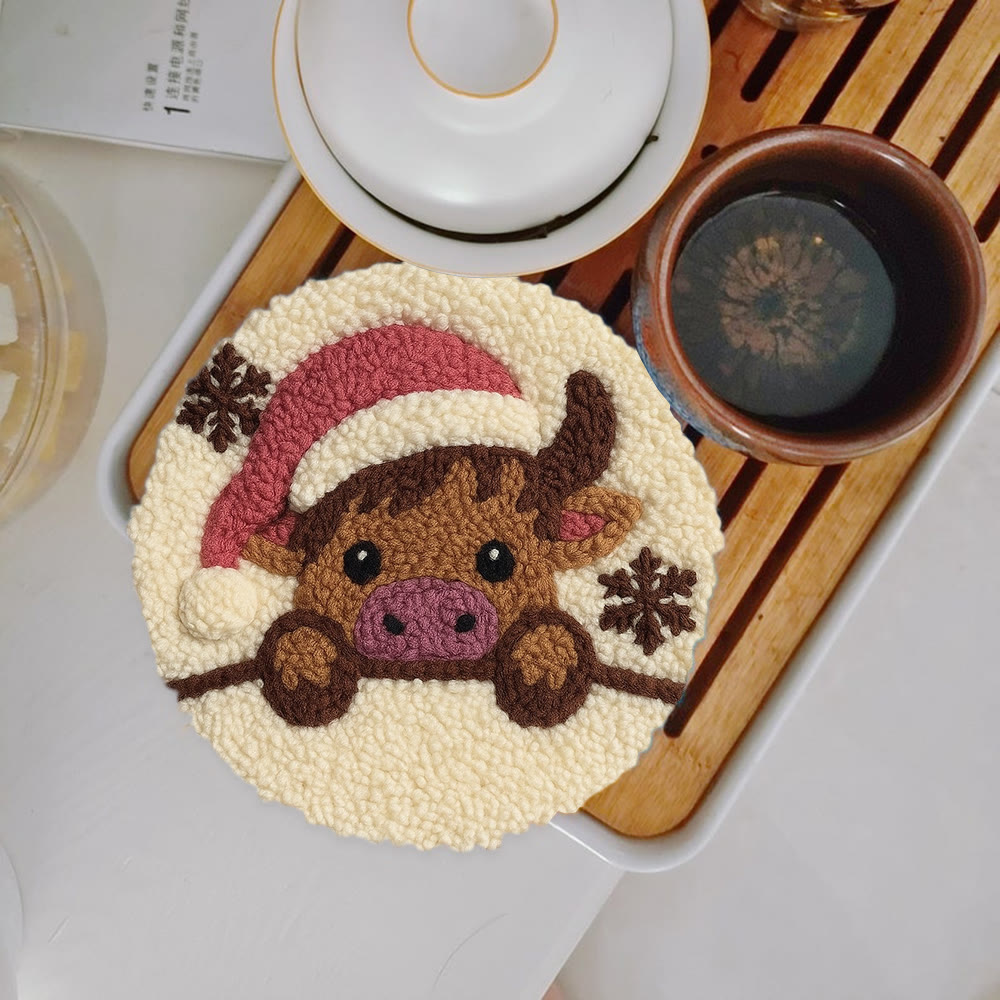 Adorable Cow Punch Needle Kit - Lovely Animal Craft | Christmas Decorative Artwork - 5 inch Coaster Kit - image 12