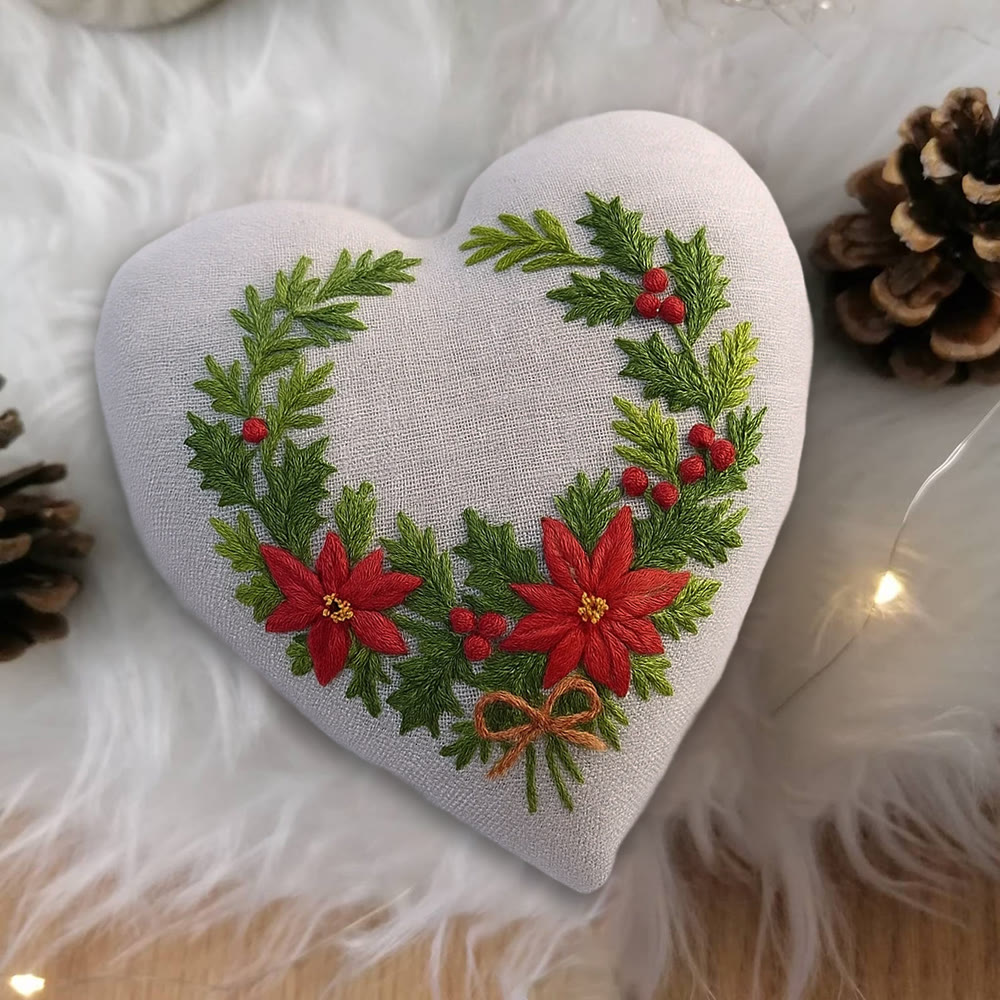 Rubbyoo Heart Embroidery Kit - Christmas Wreath | Floral Handmade Craft | Nice For Christmas Tree Decor - image 9