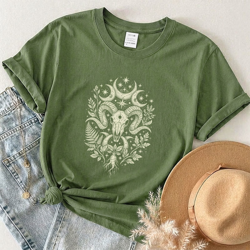 Rubbyoo Celestial Goat Graphic Tee -  Mystic Astrology Signs | Zodiac Gift For Her | Unisex Capricorn T-Shirt  - Army Green - 2XL - image 8
