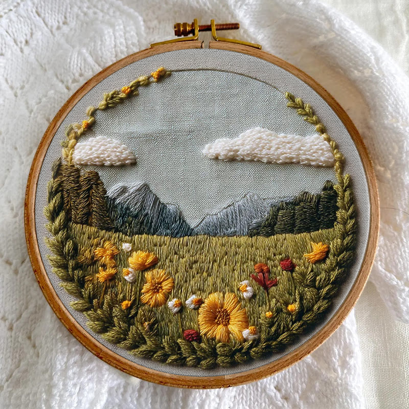 Rubbyoo Embroidery Kit - Beautiful Wildflower | Handmade Landscape Craft | Diy Stitch Craft For Starter - image 7