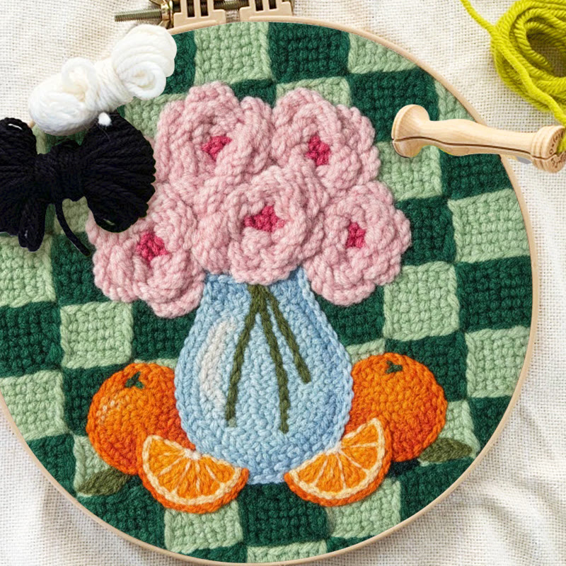 Blush Flower And Orange Checkerboard Punch Needle Kit – Exquisite Handmade Gift | Novice-Friendly DIY Project - image 10