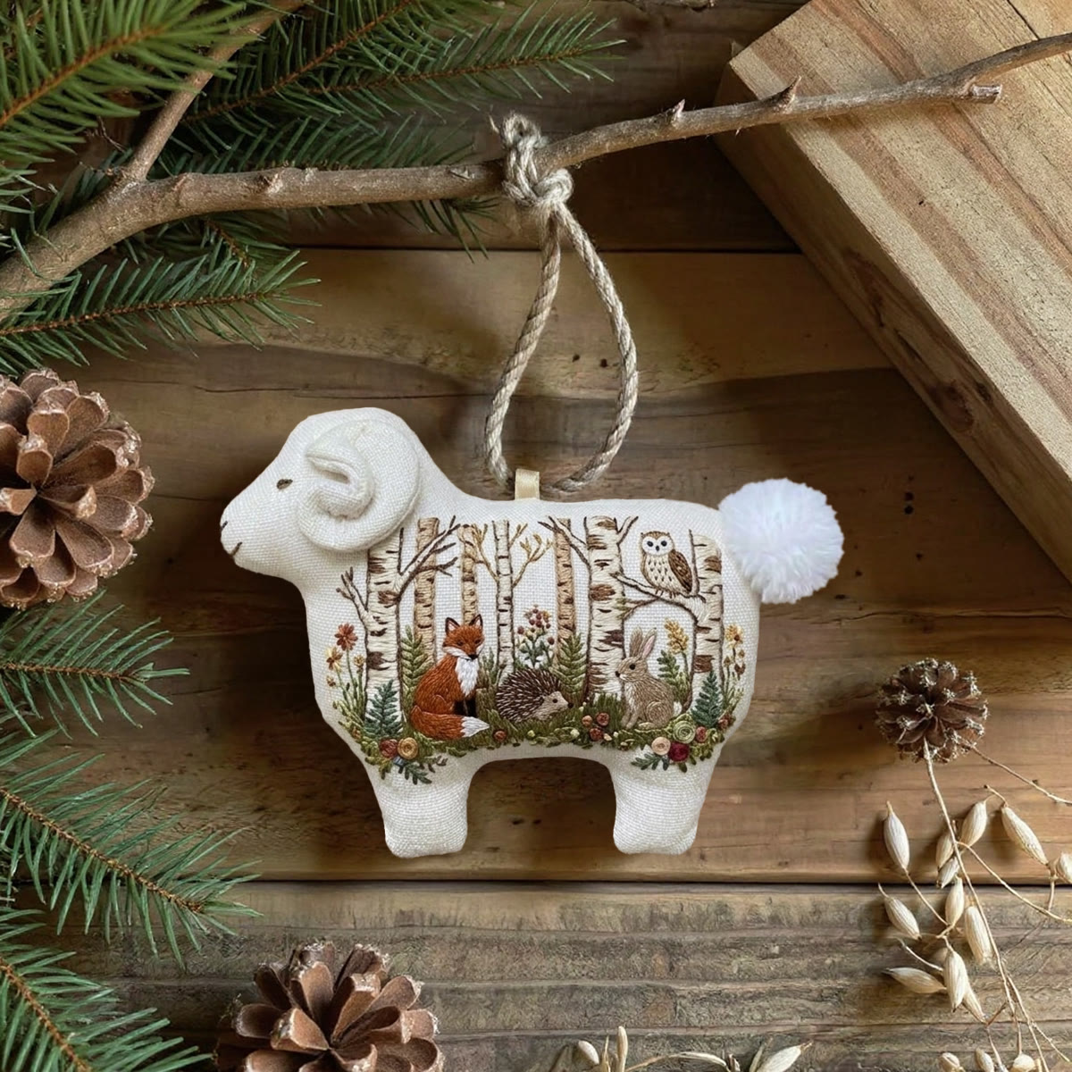 Rubbyoo Lamb-shaped Embroidery Kit - Woodland Scene | Holiday Home Ornament | Adorable Handmade Art - image 5