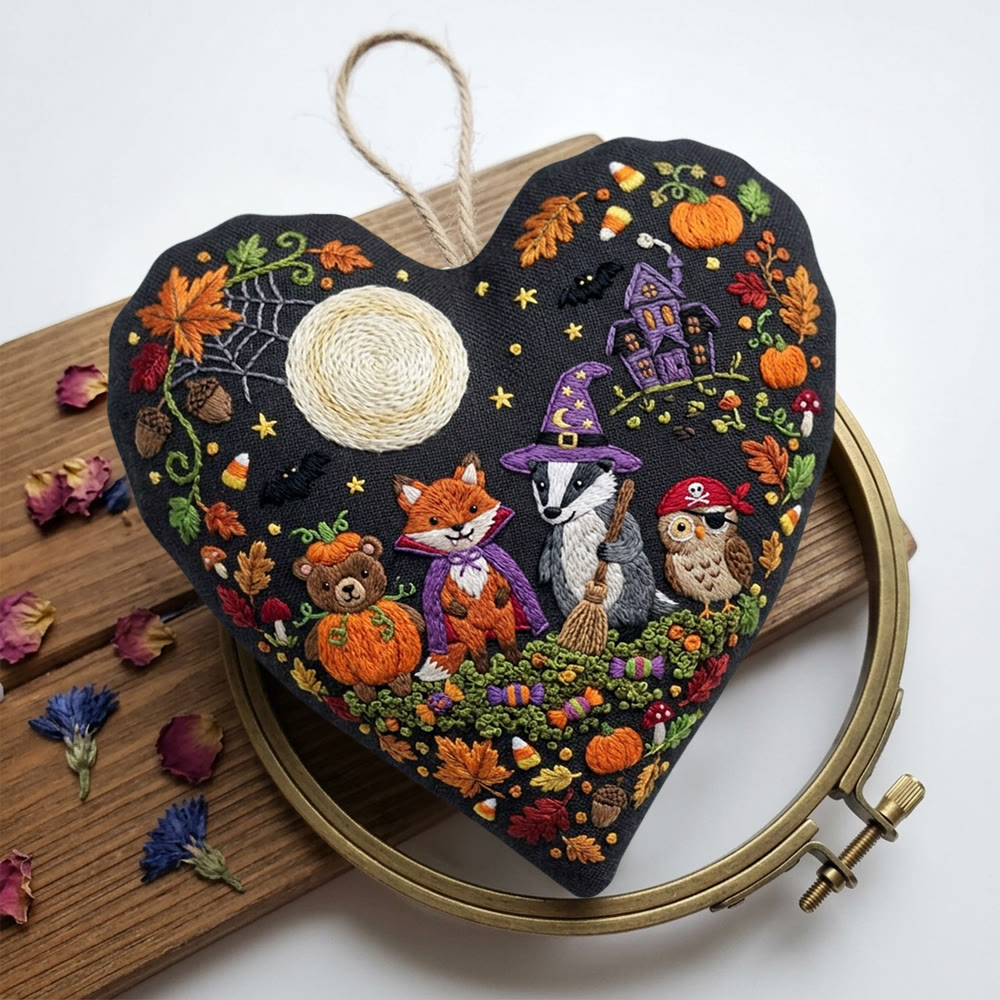Rubbyoo Heart Embroidery Kit - Spooky Forest Friends  | Adorable Woodland Animals & Forest Motif | Hand-stitched Funny Gift For Animal Lover - image 6