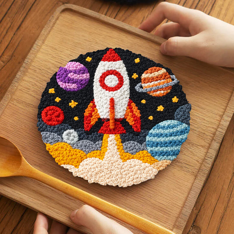 Space Rocket Adventure Punch Needle Kit - Playful Handcraft Experience | Creative Bedroom Styling Pick - 5 inch Coaster Kit - image 4