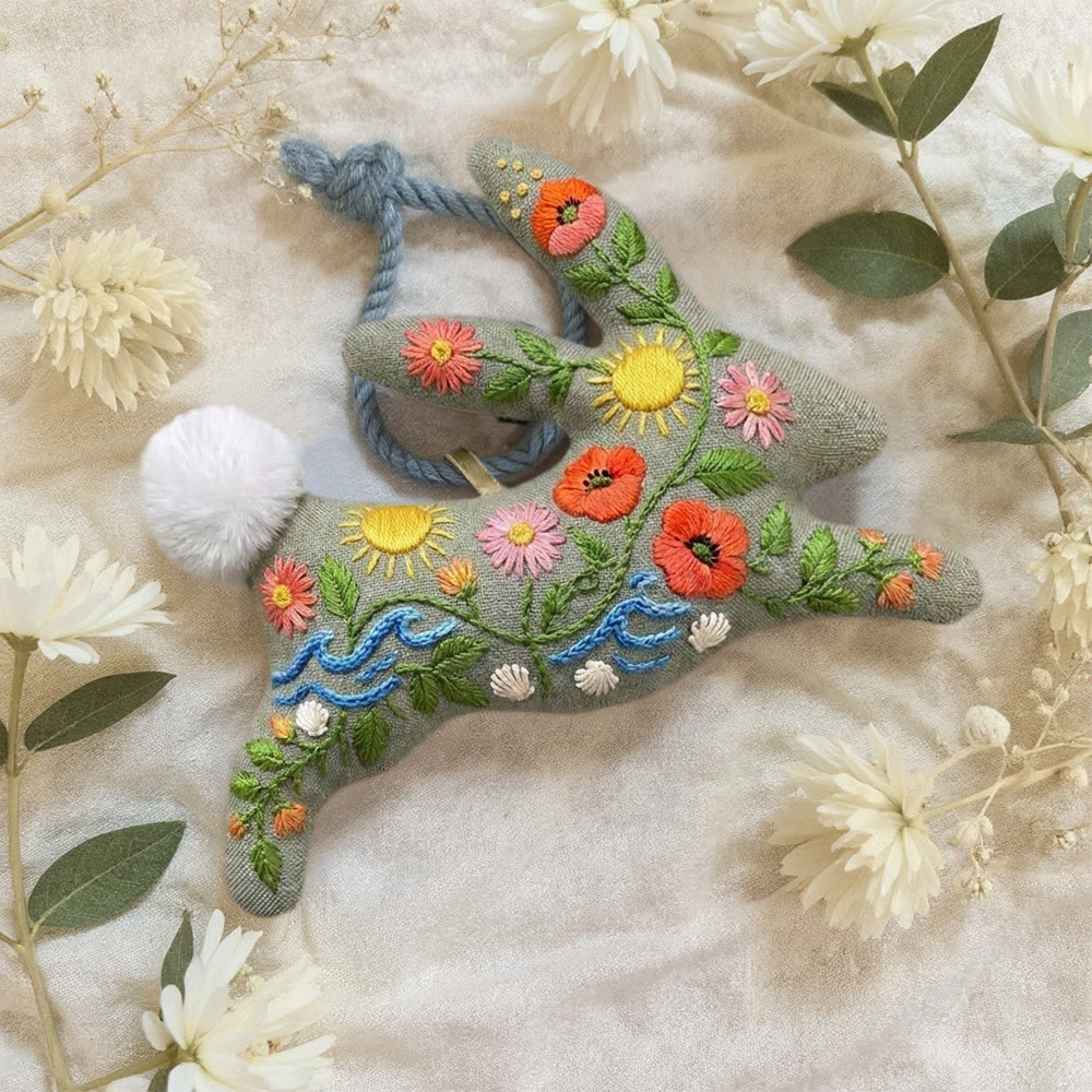 Rubbyoo Rabbit Embroidery Kit - Bright  Flower Art | Floral Hanging Decoration | Perfect Handicraft For Mom - image 3