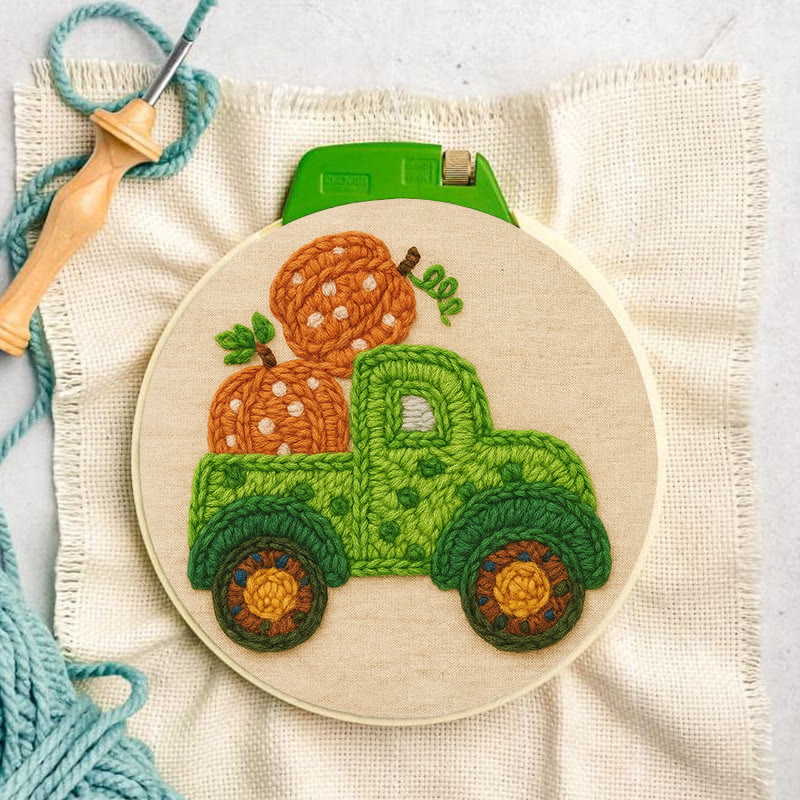 Pumpkins Truck Punch Needle Kit - Thanksgiving Handmade Craft | Diy Halloween Decor - image 4