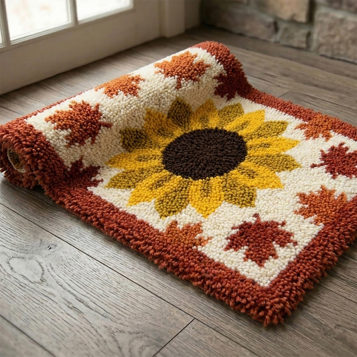 Rubbyoo Latch Hook Rug Kit - Golden Sunflower And Leaves | Cozy Farmhouse Home Decor | Charming Handmade Botanical Art - image 4
