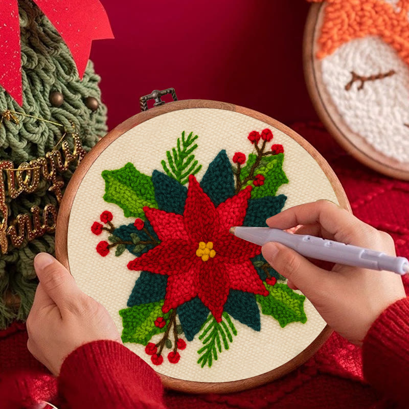 Christmas Poinsettia Punch Needle Kit - Winter Handmade Craft | Christmas Home Decoration  - image 6