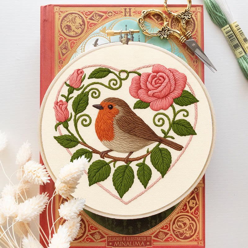Rubbyoo Embroidery Kit - Rose Robin | Diy Stitch Bird Decor | Nice Handmade Gift For Her - image 12