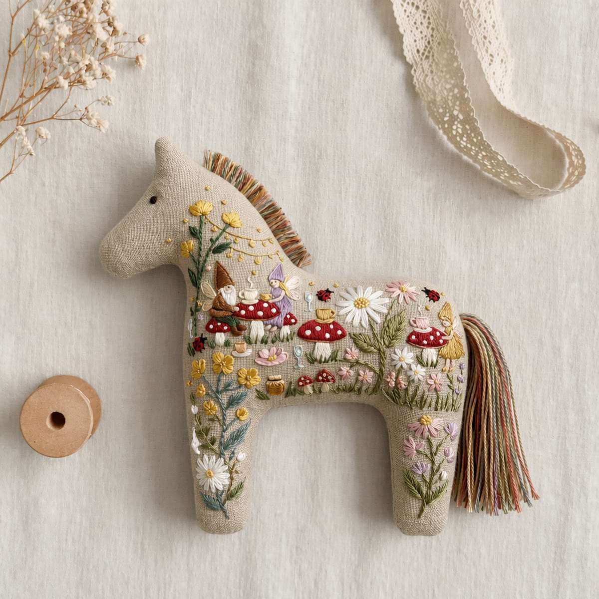 Rubbyoo Dala Horse Embroidery Kit - Garden Gnome | Whimsical Gift For Her | Handmade Bag Pendant - image 4