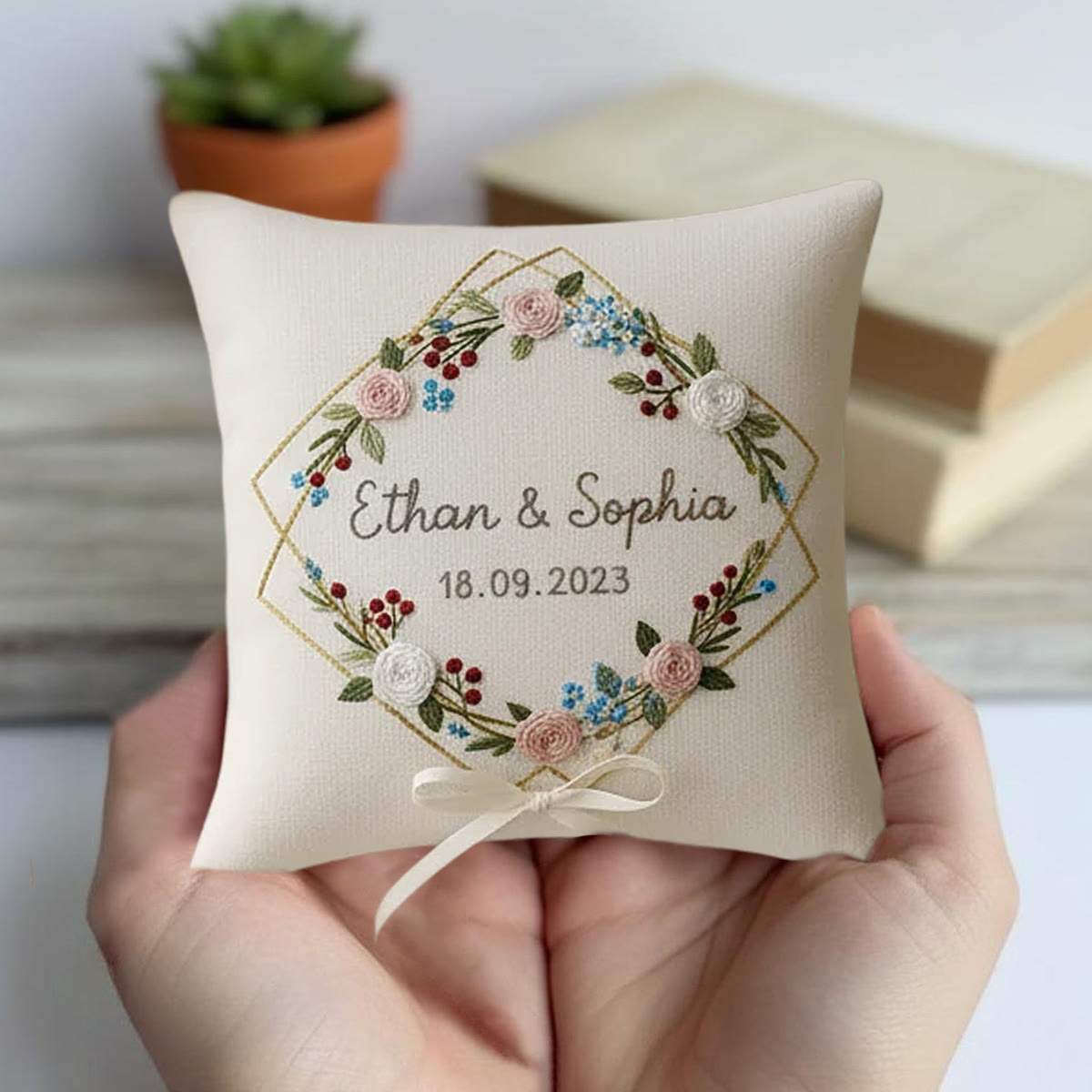 Rubbyoo Personalized Ring Bearer Pillow Embroidery Kit - Floral Wreath Hexagon Decor | Creative Handmade Display | Perfect For Wedding - image 7