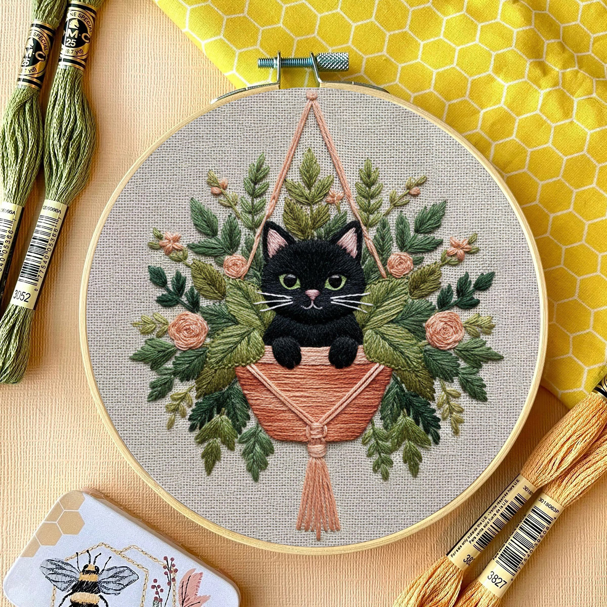 Rubbyoo Embroidery Kit - Black Cat In Hanging Planter | Therapeutic Craft | Whimsical Gift Idea - image 13