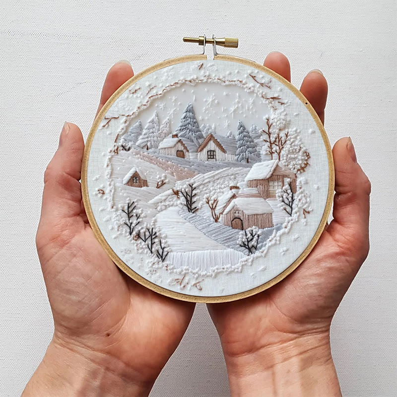 Rubbyoo Embroidery Kit - Frosty Woodland Village | Wintry Decor Piece | Textured Embroidery Work - image 7