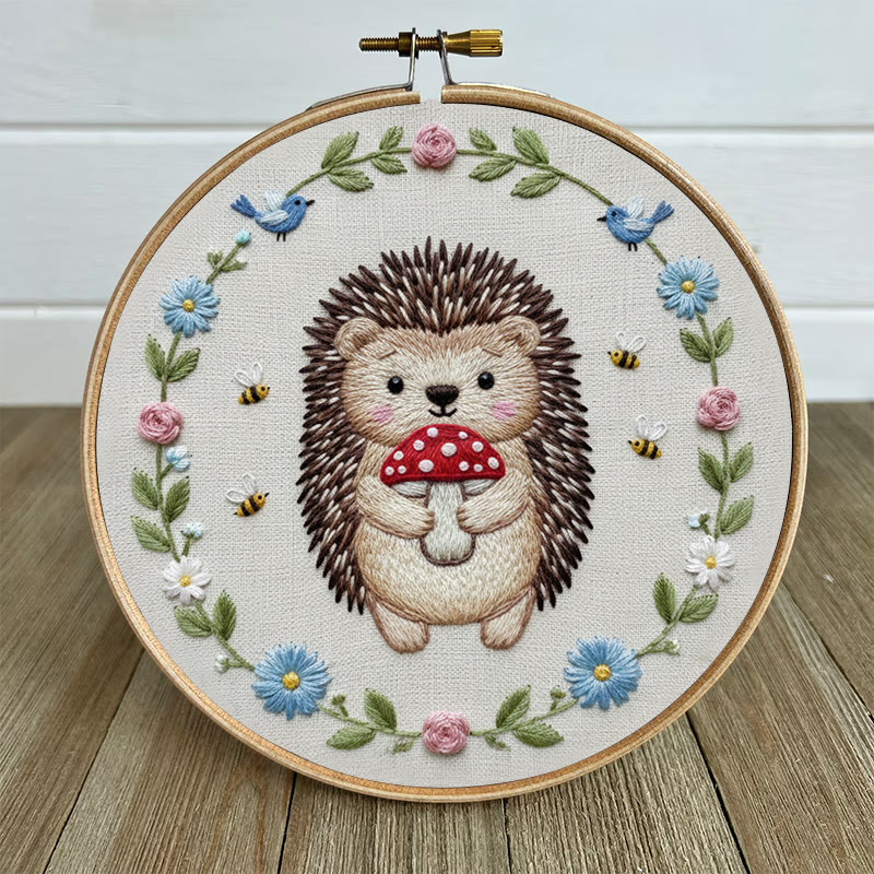 Rubbyoo Embroidery Kit - Mushroom Hedgehog | Adorable Animal Craft | Handmade Stitch Art - image 4