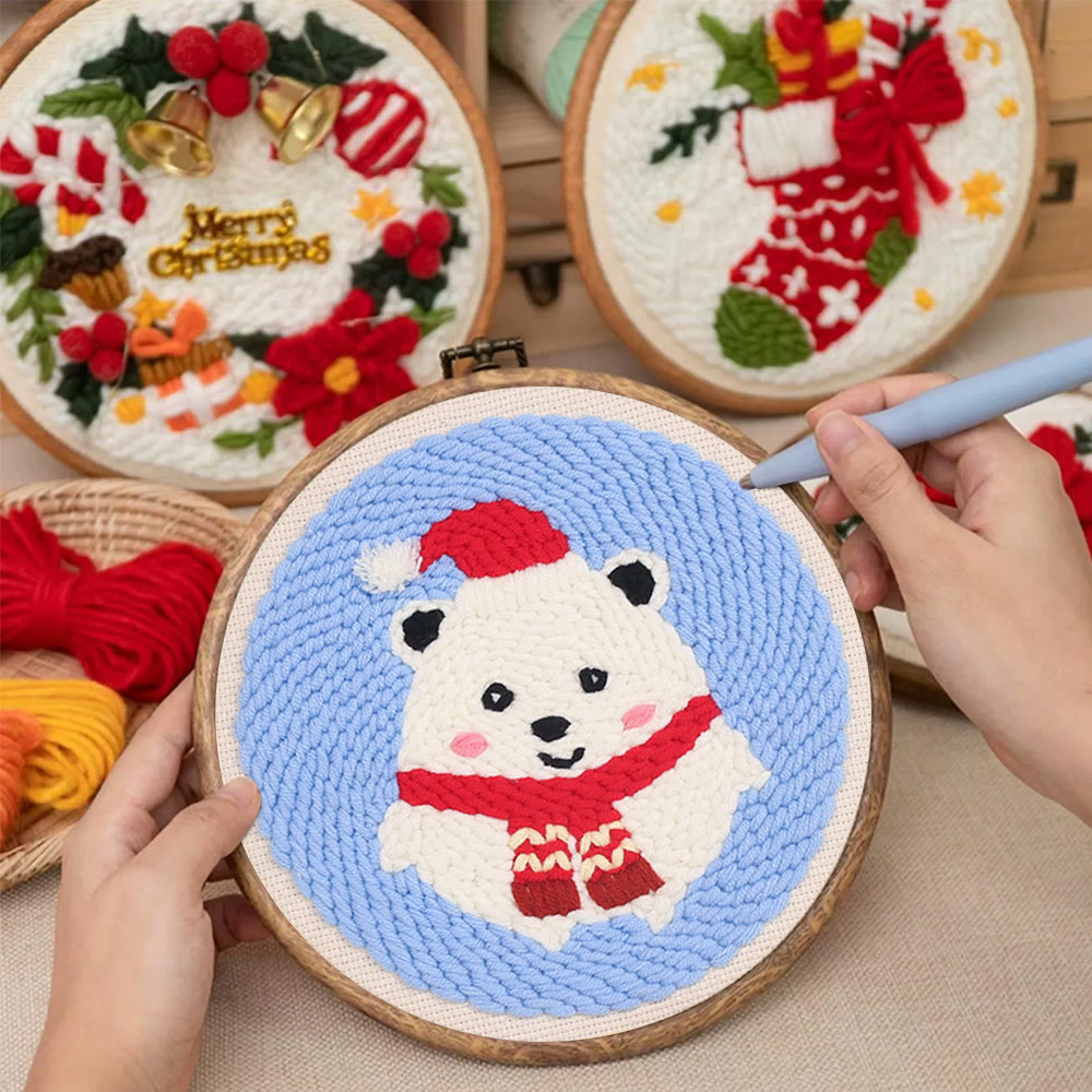 Cute Polar Bear Punch Needle Kit - Christmas Home Decor |  Diy Animal Handcraft  - image 9