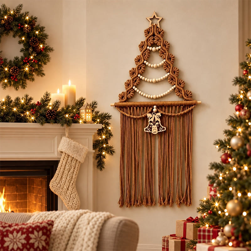 Rubbyoo Christmas Tree Tassel Woven Wall Hanging - Handmade Boho Accent | Festive Decoration For Home  - Caramel - image 7