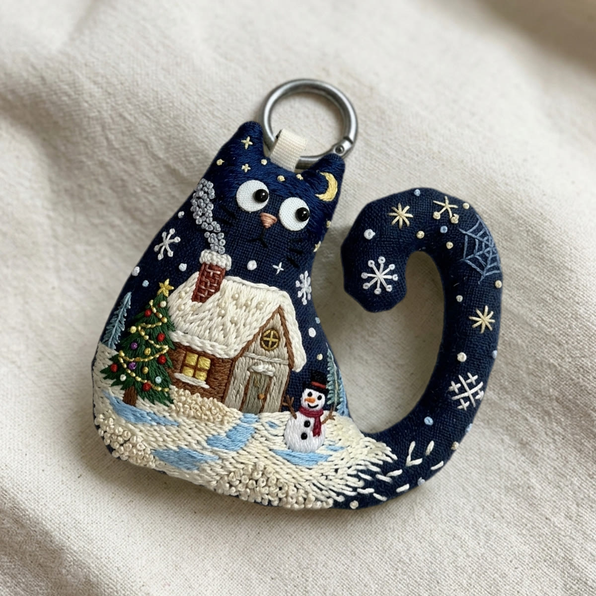 Rubbyoo Cat Embroidery Kit - Log Cabin In Snowy Night | Unique Gift For Crafters | Window Hanging Decor - image 6