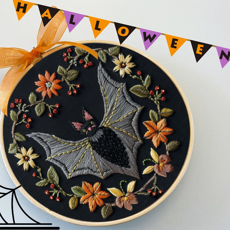 Rubbyoo Embroidery Kit - Halloween Floral Bats | Diy Halloween Crafts | Creative Wall Hanging - image 8