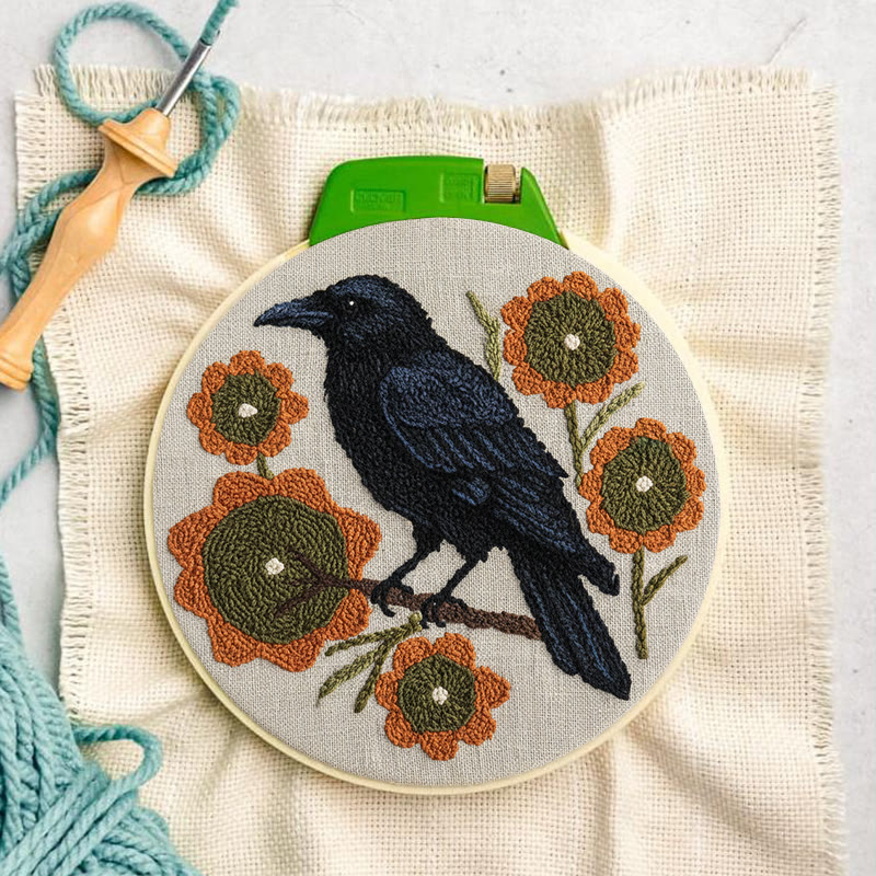  Sunflower Crow Punch Needle Kit - Diy Bird Handicraft | Decorative Hoop Art  - image 4
