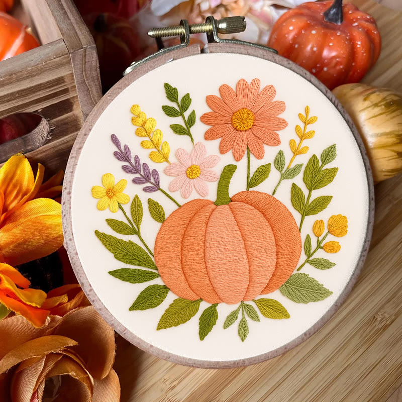 Rubbyoo Embroidery Kit - Blooming Pumpkin | Floral Diy Handicraft | Halloween Needle Artwork - image 4