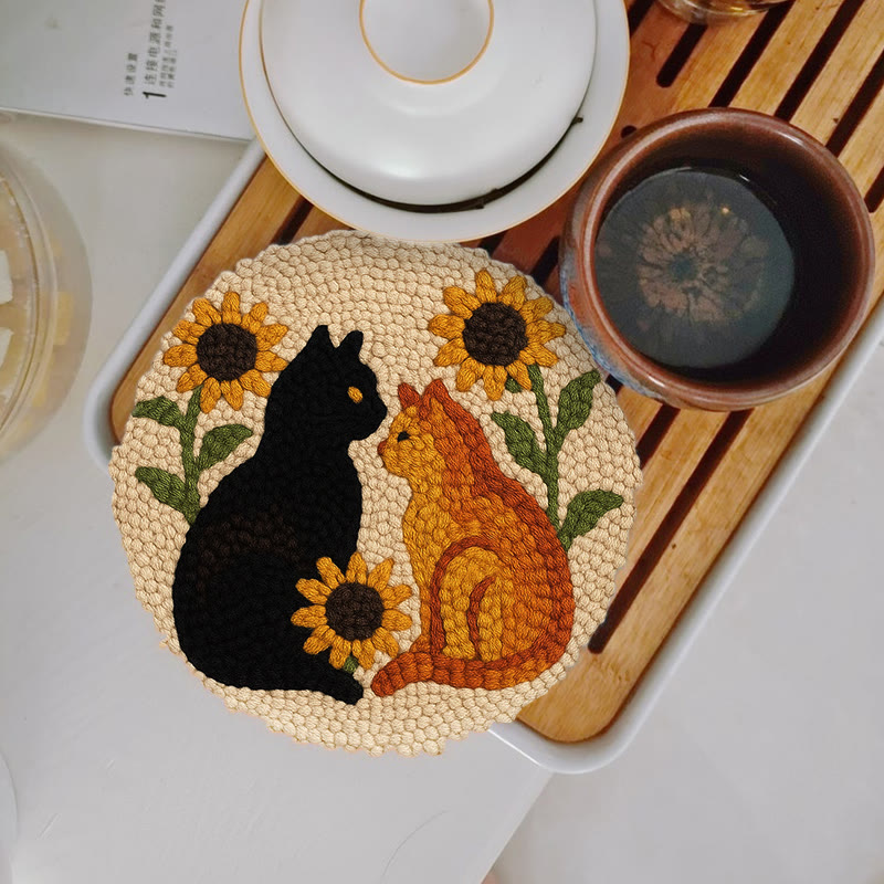 Sunflower Cats Punch Needle Kit - Lovely Animal Yarn Craft  | Diy Room Decor  - 5 inch Coaster Kit - image 9