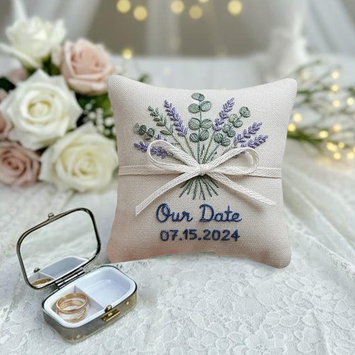 Rubbyoo Personalized Ring Bearer Pillow Embroidery Kit - Lavender Eucalyptus Bouquet | Newbie-friendly Diy Craft | Gift For Her - image 6