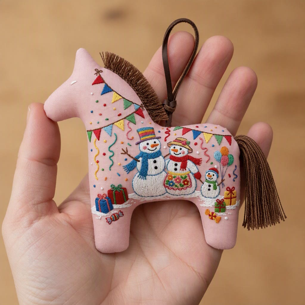 Rubbyoo Dala Horse Embroidery Kit - Merry Snowman Celebration | Cozy Christmas Party Accent | Joyful Winter Gathering Craft - image 4