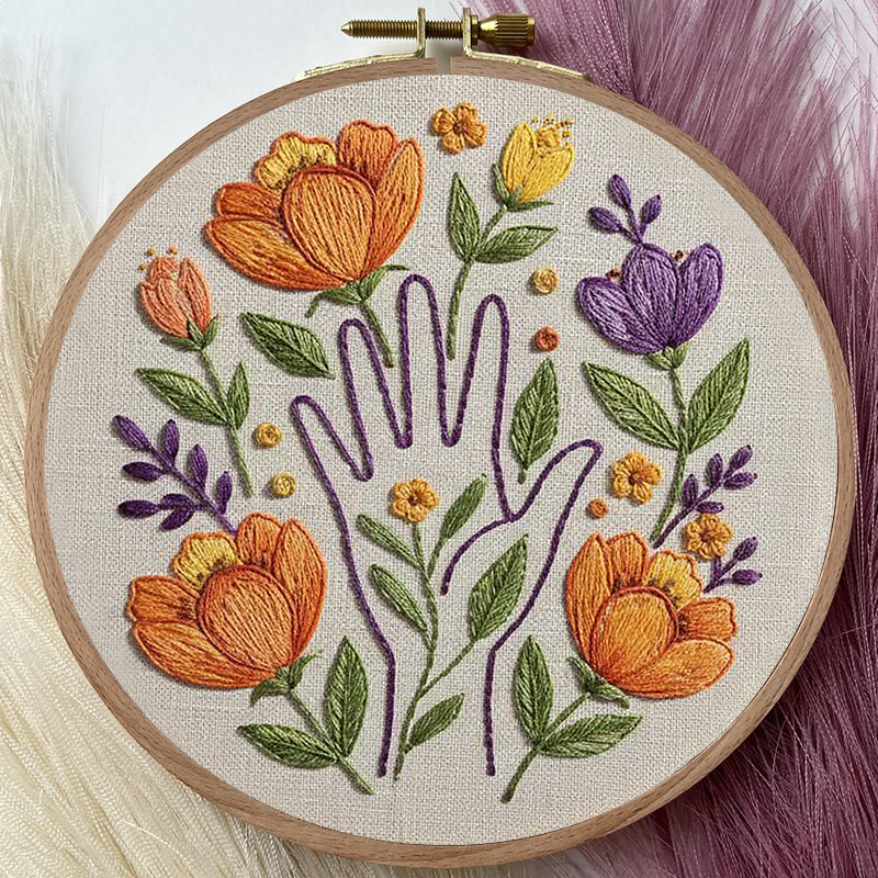 Rubbyoo Embroidery Kit - Floral And Hand Silhouette | Beginner-friendly Craft | Warm Home Accent - image 7