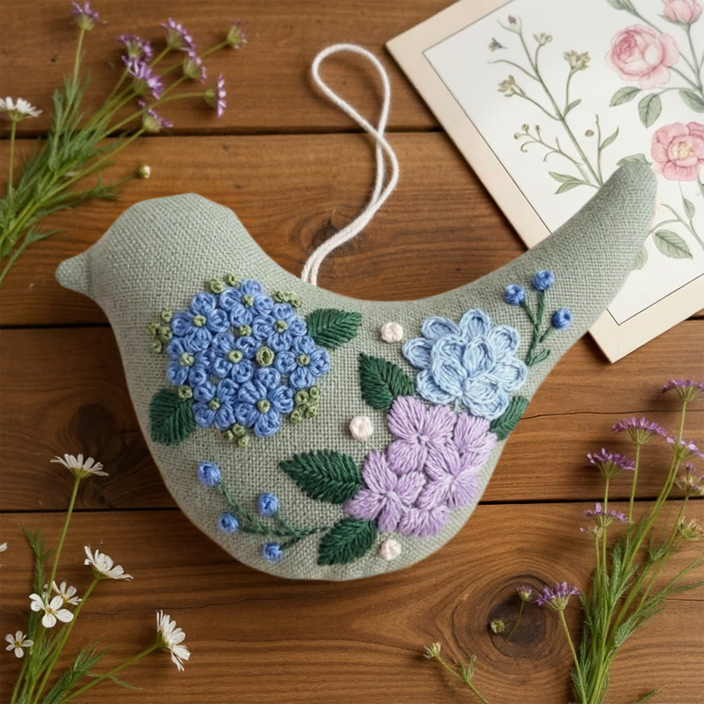 Rubbyoo Bird-shaped Embroidery Kit - Blooming Hydrangea | Diy Wedding Decoration | Hand Crafted Birds - image 2