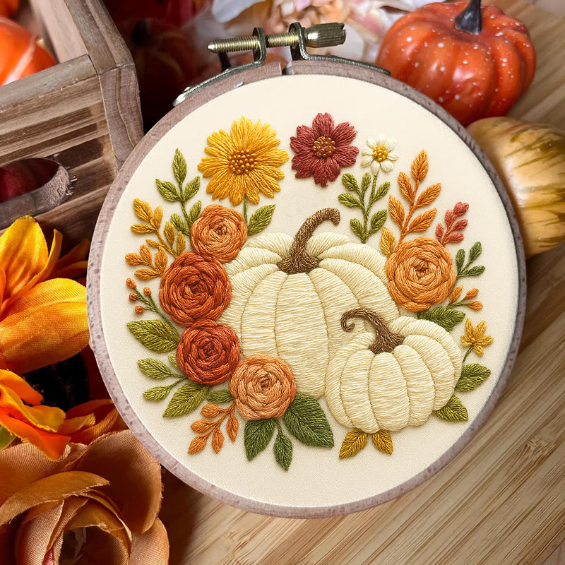 Rubbyoo Embroidery Kit - Floral Pumpkin | Easy Handmade Needlework | Diy Helloween Craft - image 6