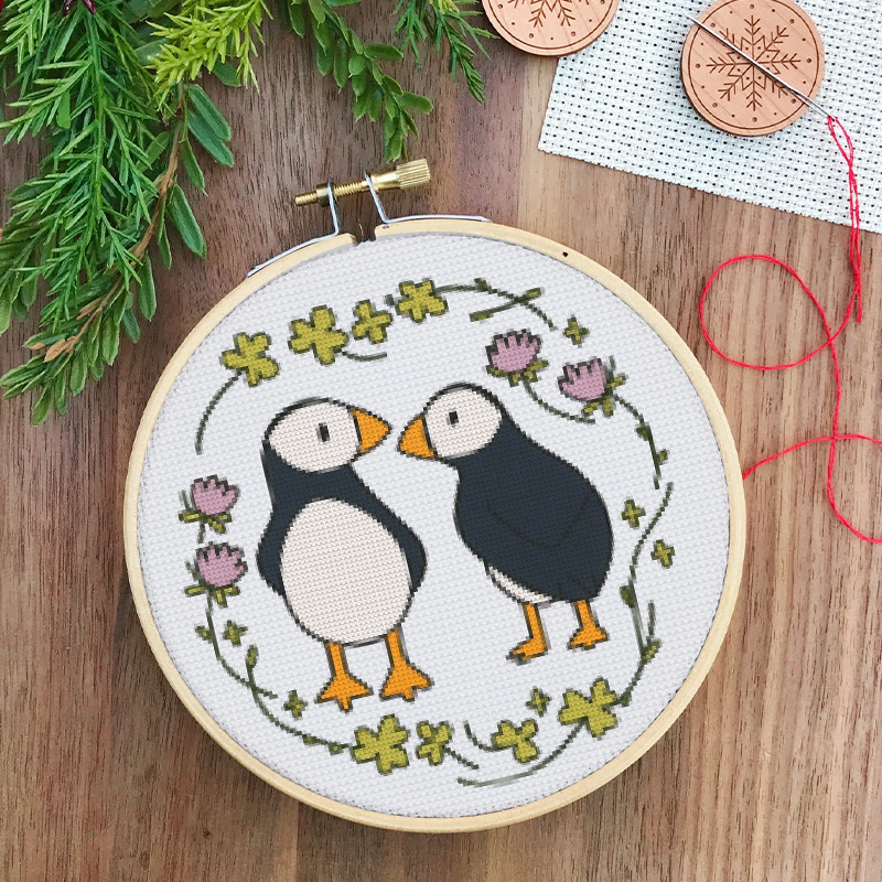  Cross Stitch Kit - Little Puffins | Animal Sewing Pattern | Diy Handmade Project - image 2