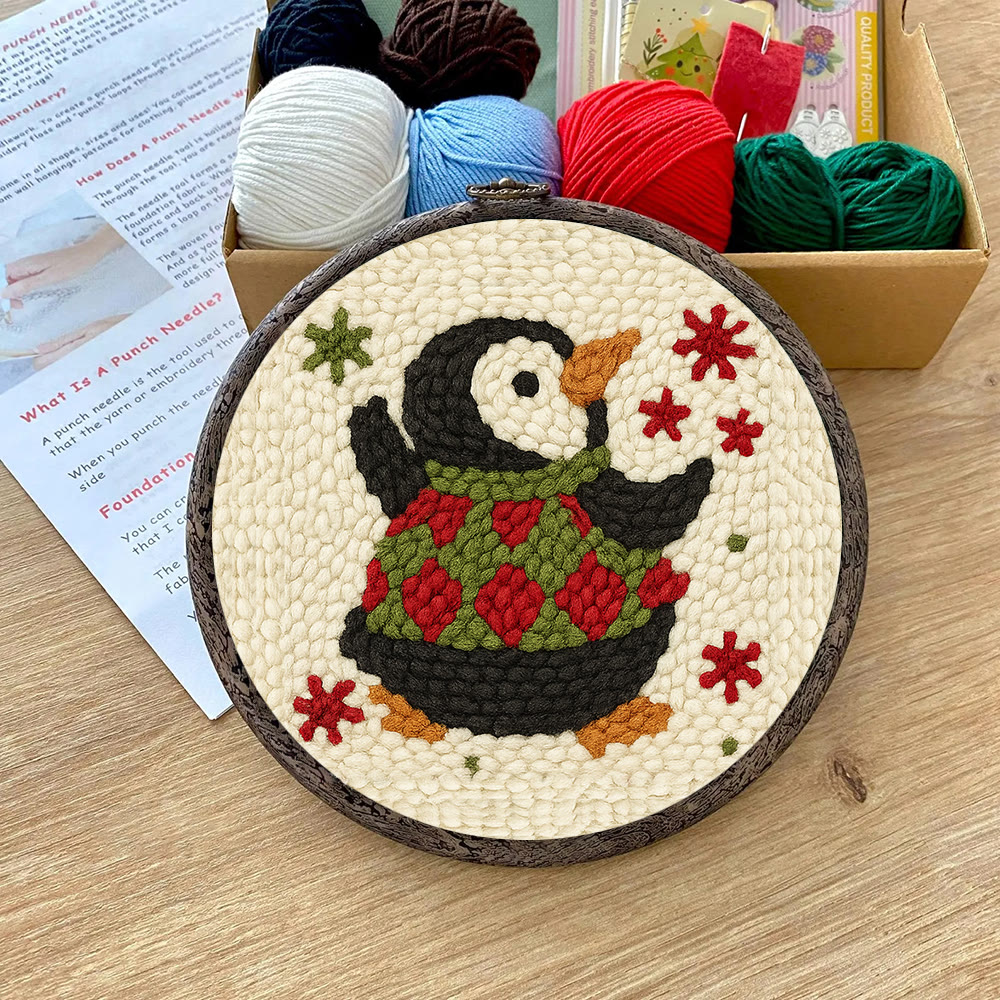 Happy Penguin Punch Needle Kit - Christmas Artwork Collection | Beginner Handmade Set - image 6