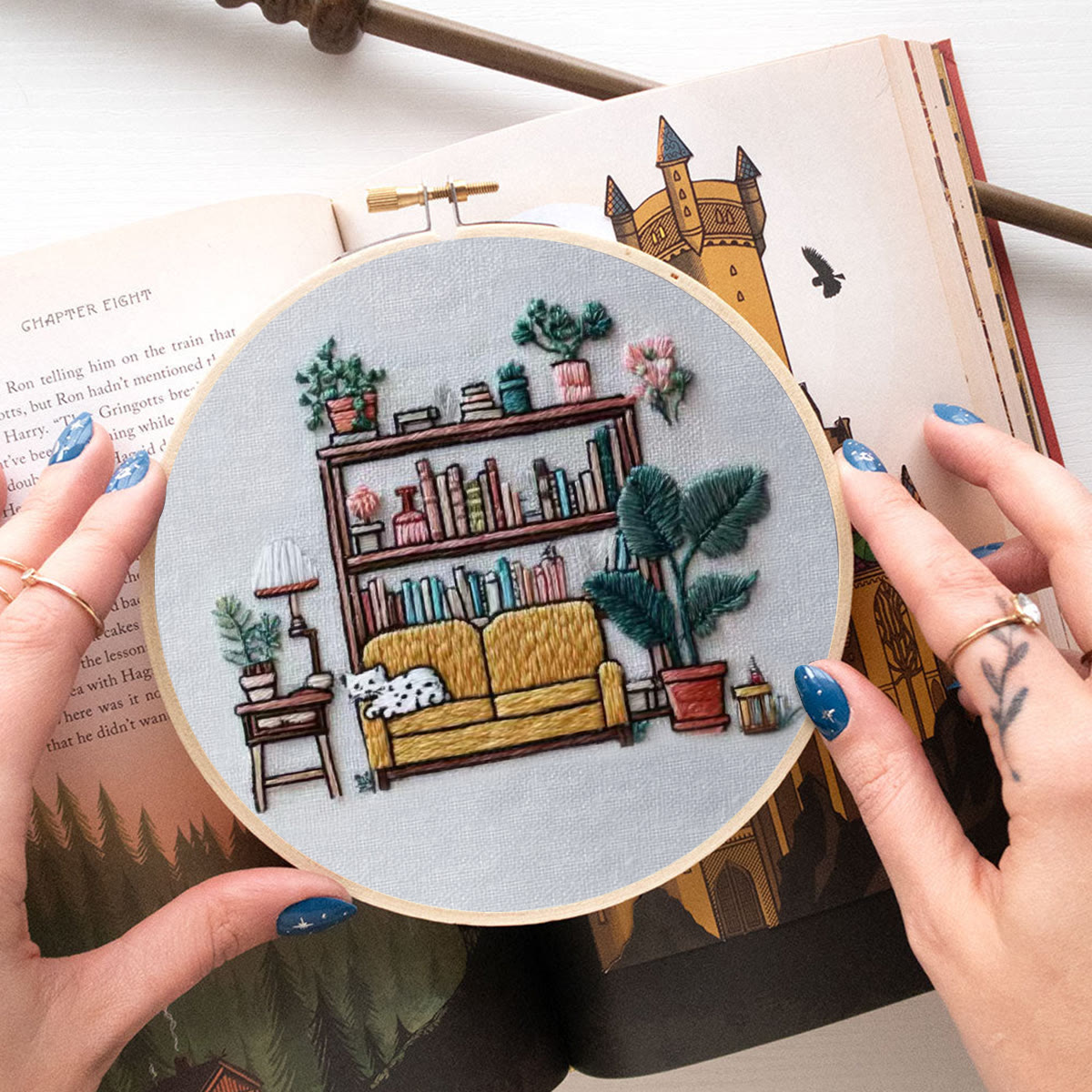 Rubbyoo Embroidery Kit - Cozy Indoor Nook With Cat | Snug Living Space Hanging | Entry-level Project - image 6