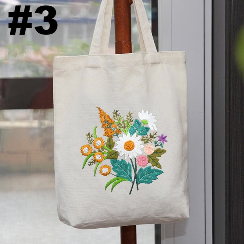 Embroidery Beige And White Canvas Tote Bag  Kits | Colorful Flower Needlepoint  Crafts  | Eco-friendly Shopping  Bag For Life - #3 - image 4