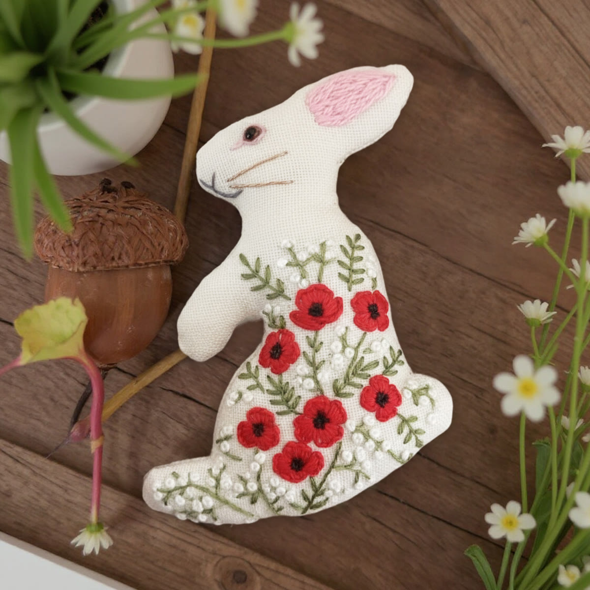 Rubbyoo Rabbit Embroidery Kit - Floral Bunny | Woodland Animals Craft | Easy For Handmade Beginners - image 7
