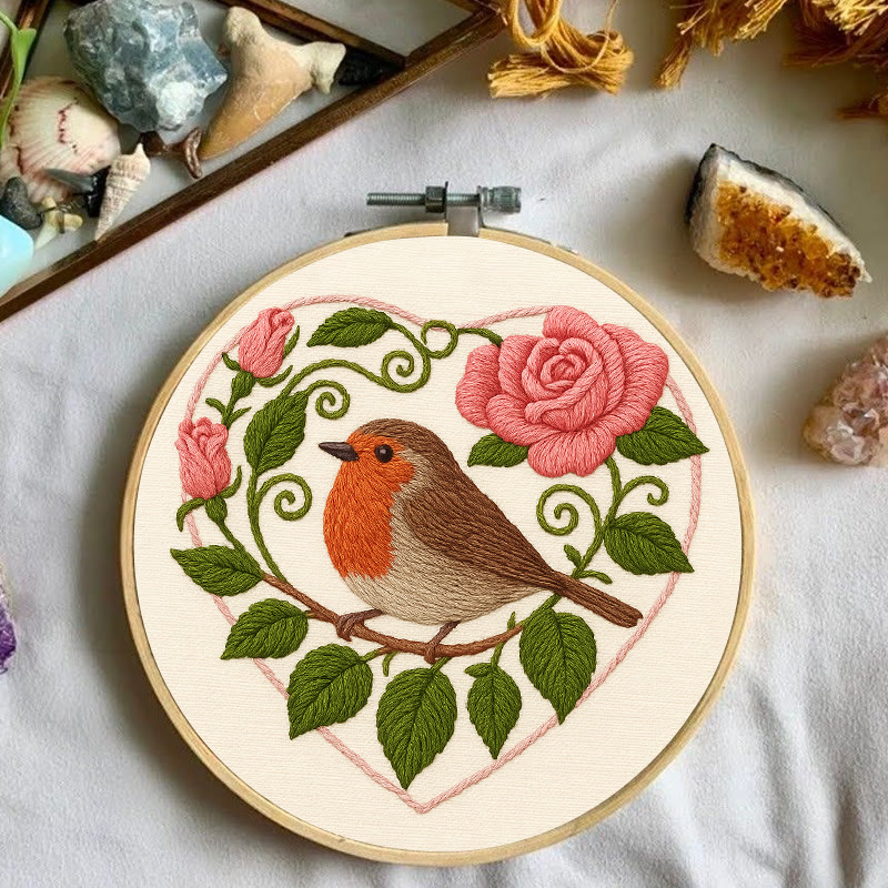 Rubbyoo Embroidery Kit - Rose Robin | Diy Stitch Bird Decor | Nice Handmade Gift For Her - image 6