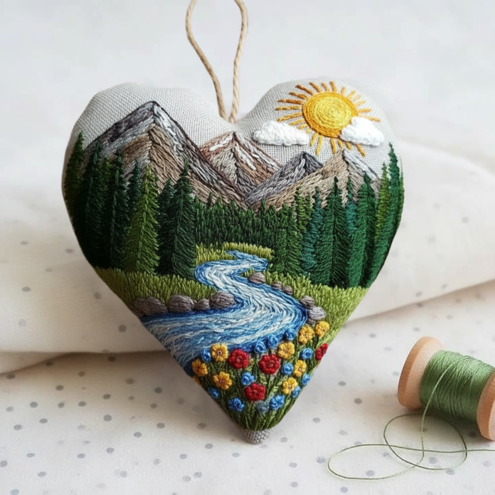 Rubbyoo Heart Embroidery Kit - Mountain River Sunrise | Soothing Craft | Nature Inspired Home Ornament - image 9