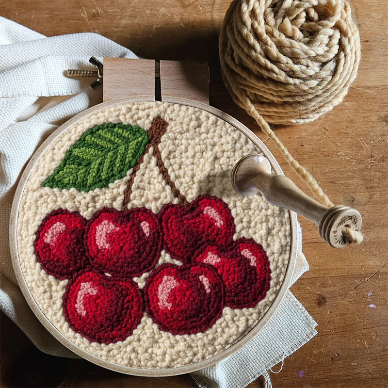 Plump Red Cherry Cluster Punch Needle Kit – Simple Handmade Project | Exquisite Decor Pendant - image 8