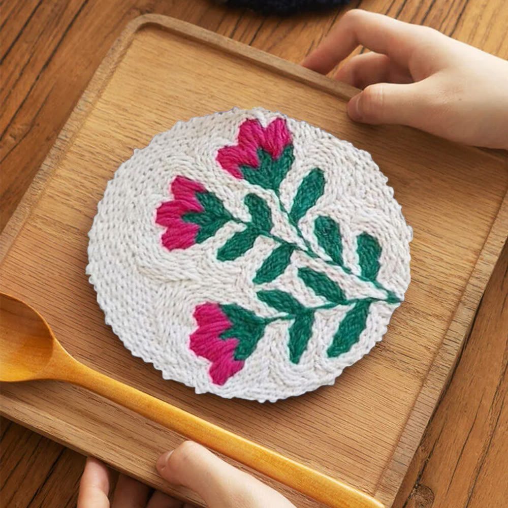 Pink Flower Punch Needle Kit - Beginner Handmade Carft | Diy Hanging Wall Art  - 5 inch Coaster Kit - image 11
