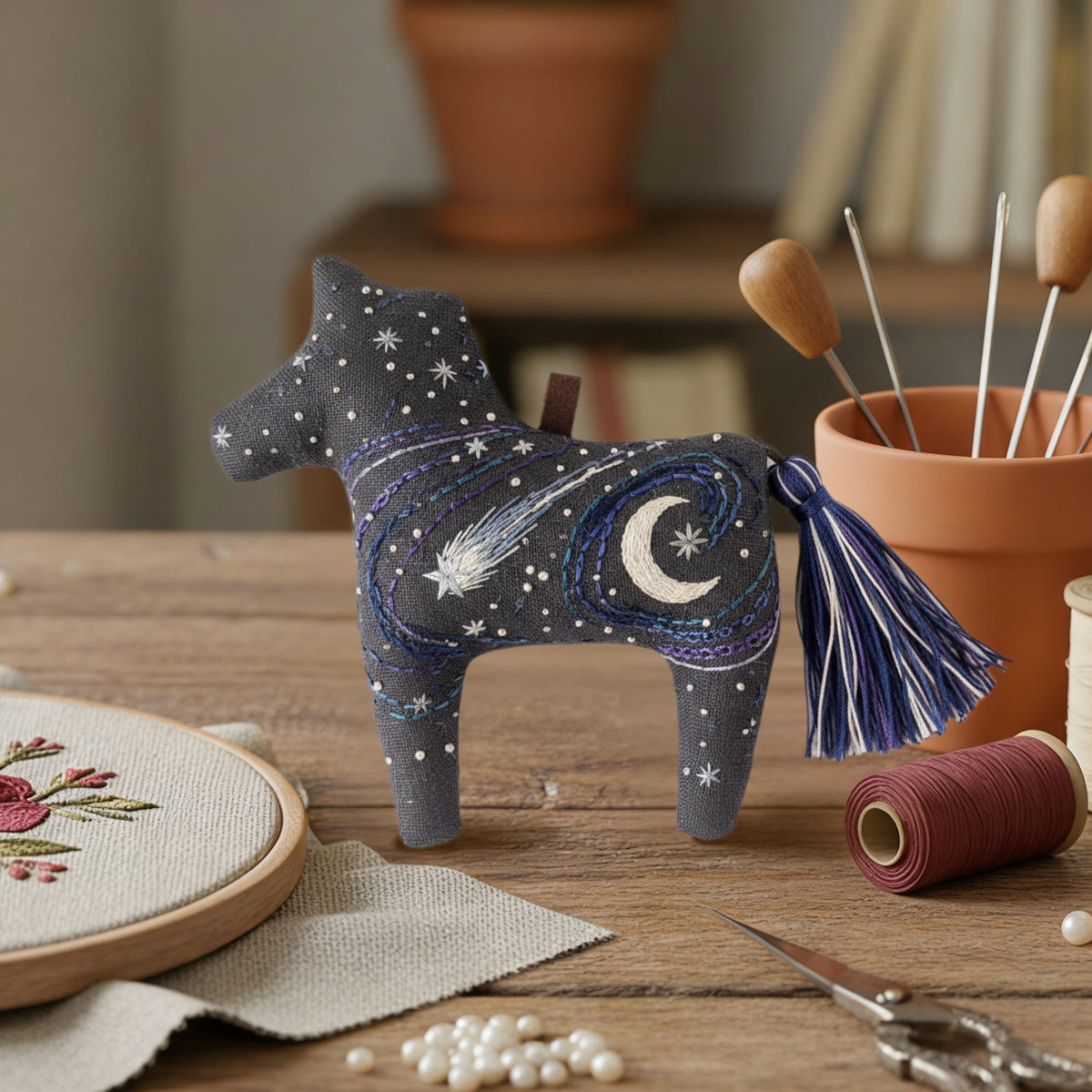 Rubbyoo Dala Horse Embroidery Kit - Star And Moon Night | Fun Craft Project | Cool Room Decoration - image 6
