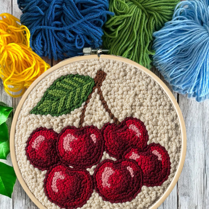 Plump Red Cherry Cluster Punch Needle Kit – Simple Handmade Project | Exquisite Decor Pendant - image 11