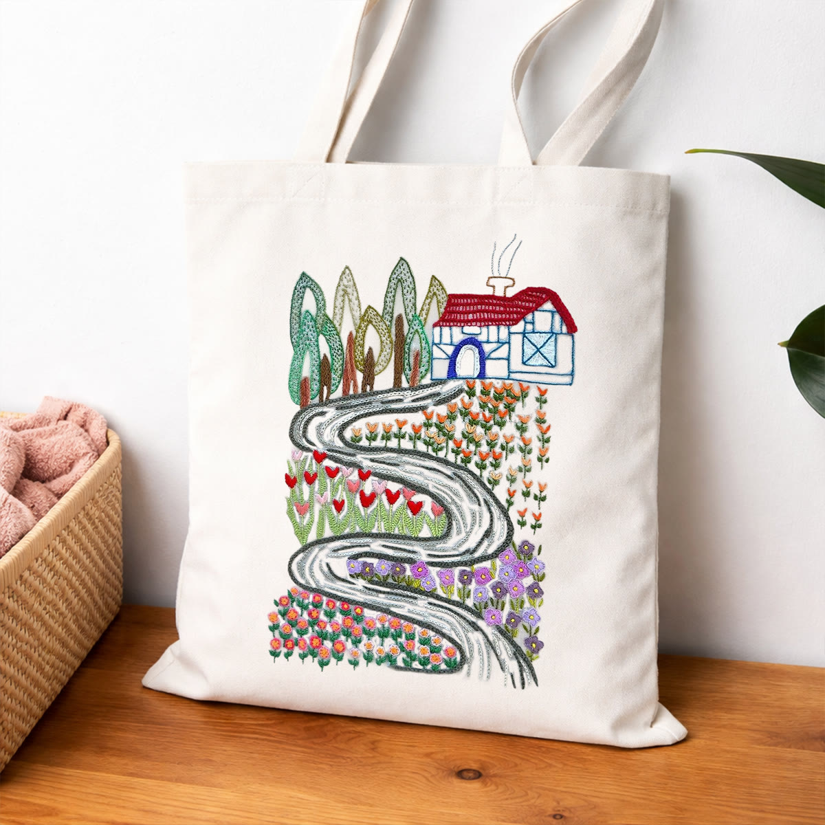 Rubbyoo Embroidery Tote Bag Kit - Country Cottage | Abundant Colour Canvas Bag | Gift For Crafters - image 5